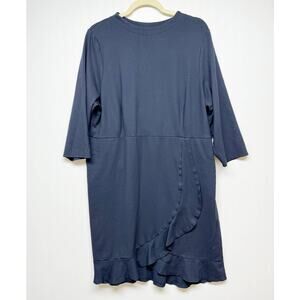 J. Jill Ponte Womens Navy Blue Ruffled Knee Length Dress XL
